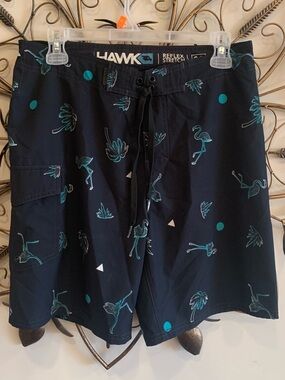Tony Hawk Black Shorts with Reflex Stretch and Teal Flamingo Accents